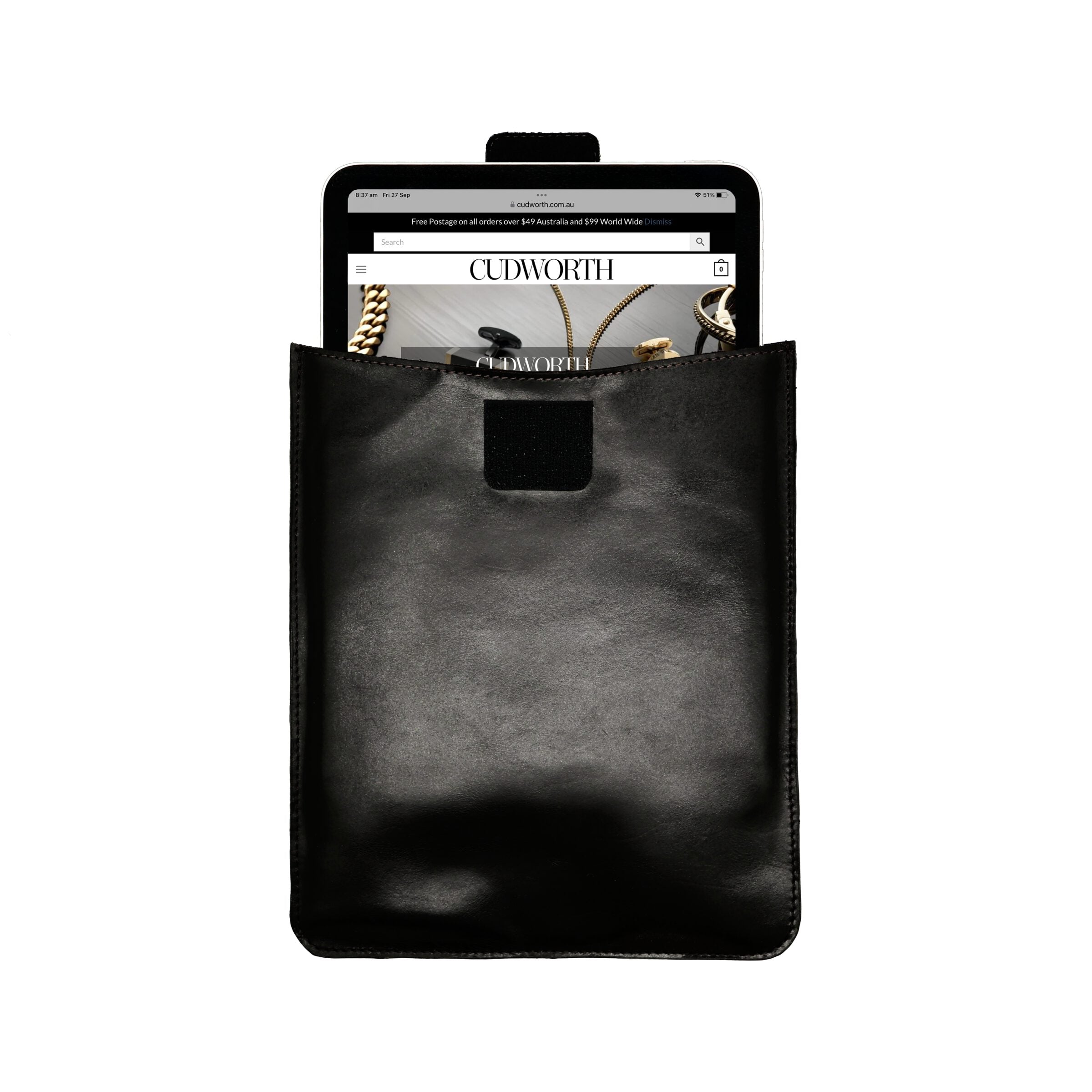Black Leather Large iPad Sleeve