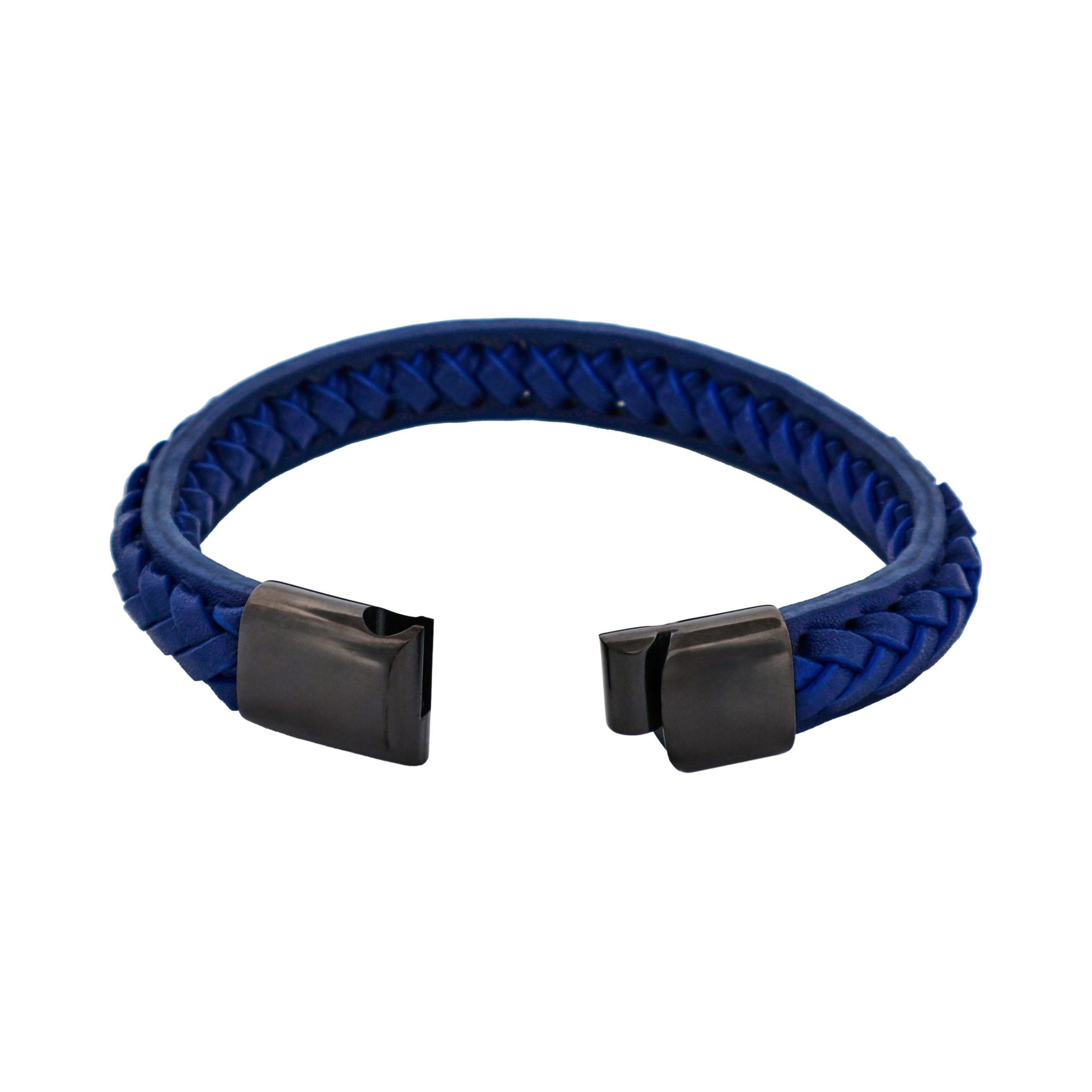 Savage - Navy Stitched Leather & Stainless Steel Bracelet