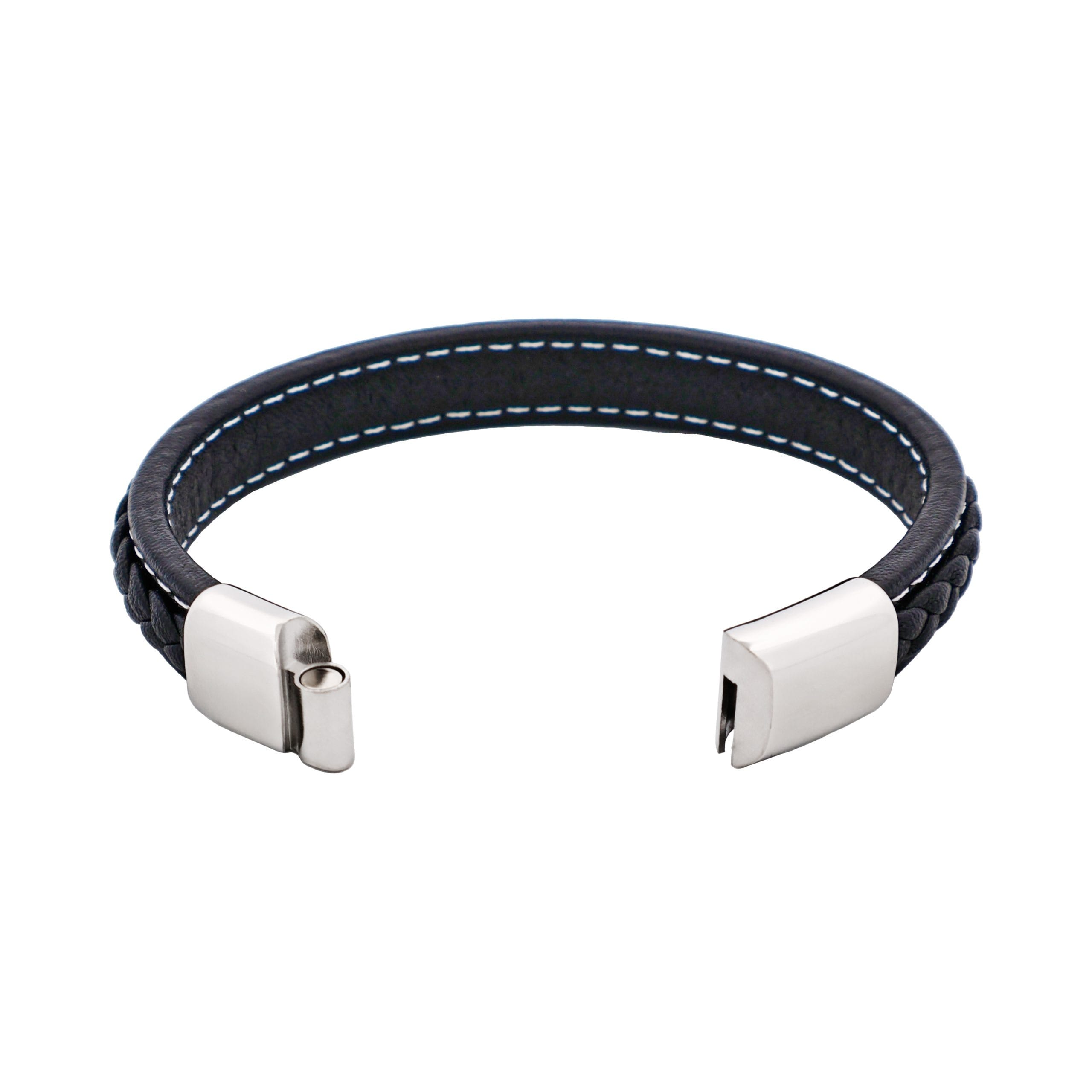 Savage - Black Stitched Leather & Stainless Steel Bracelet