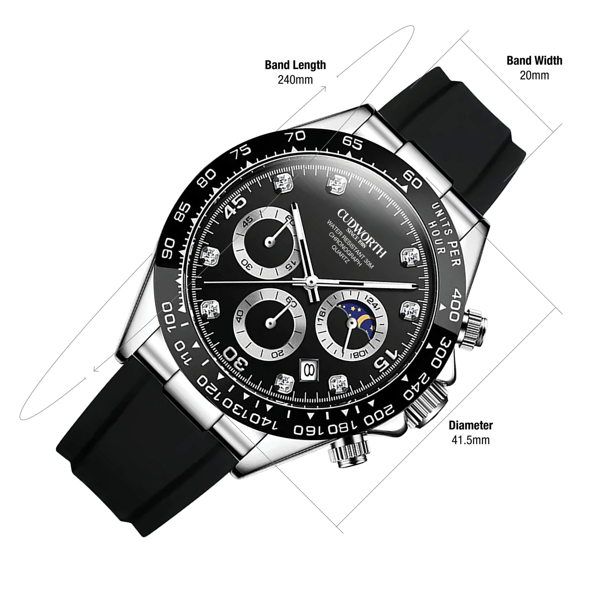 Cudworth Apex Chronograph Jet Black & Silicone