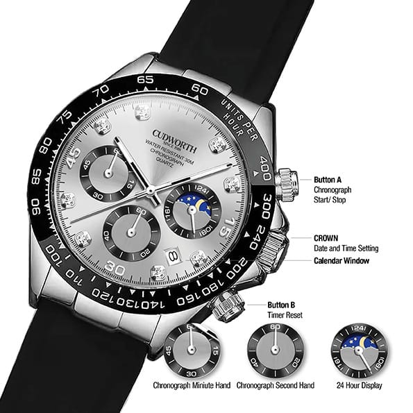 Cudworth Apex Chronograph Silver & Silicone
