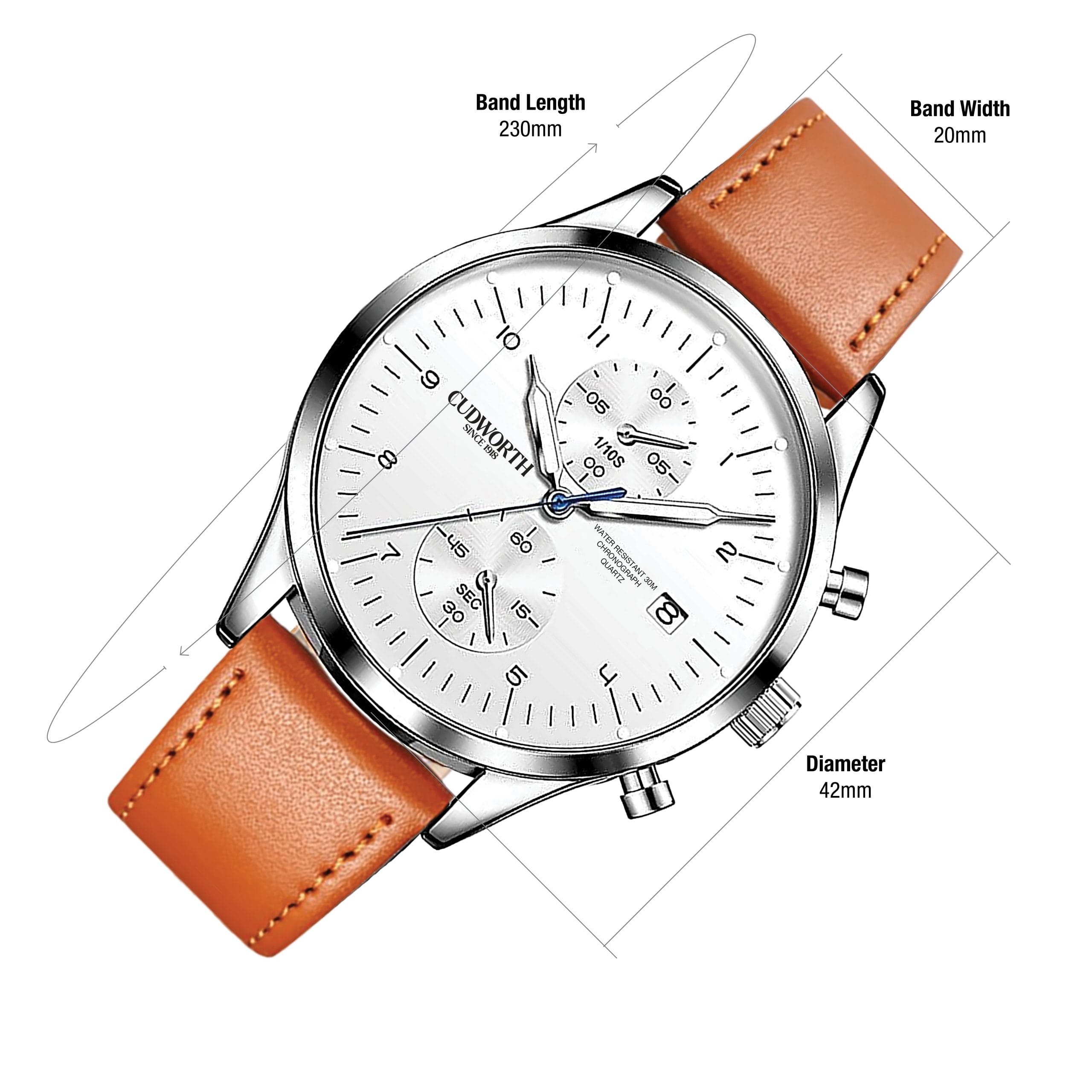 Cudworth Heritage Chronograph, Arctic White & Tan