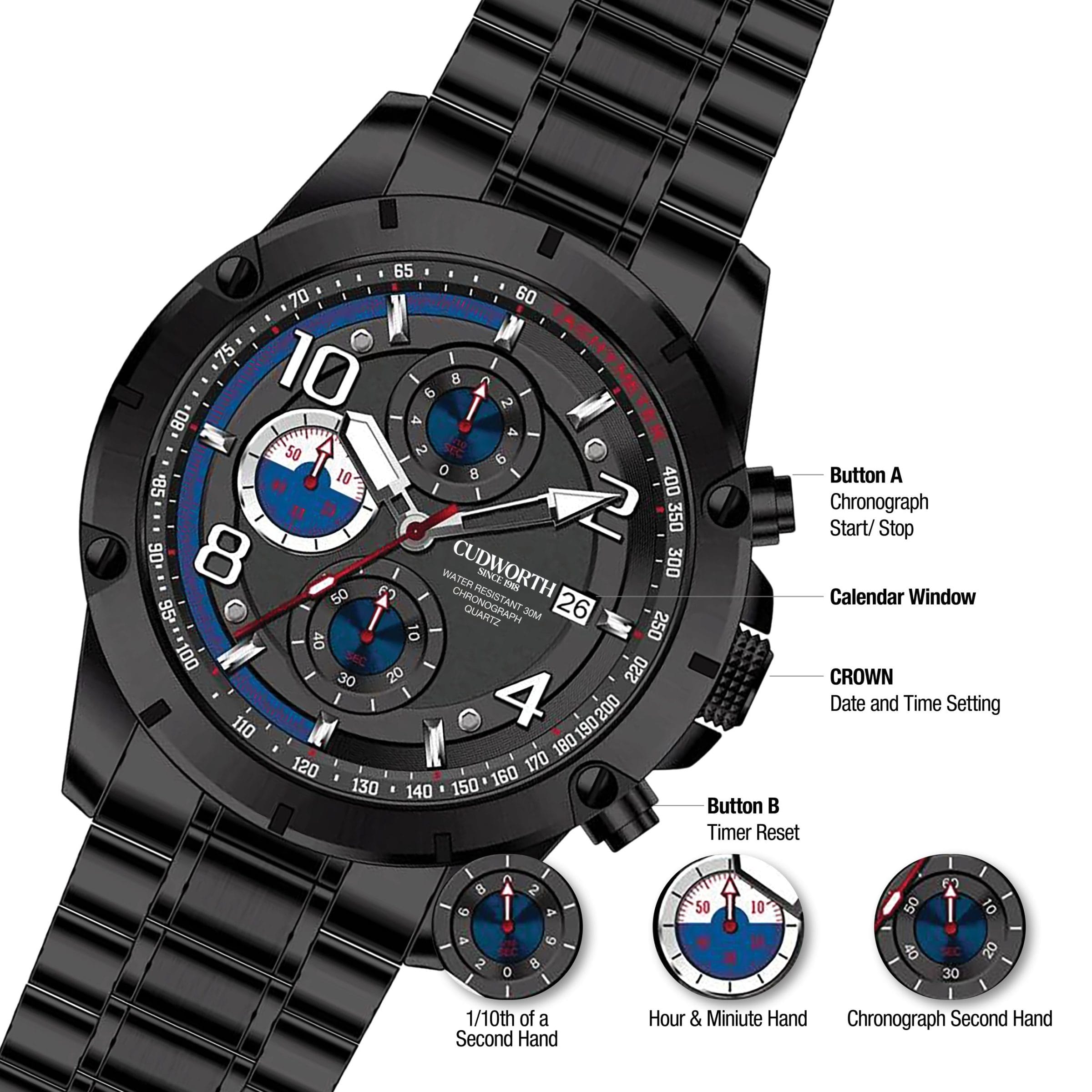 Cudworth Velocity Chronograph, Black Steel