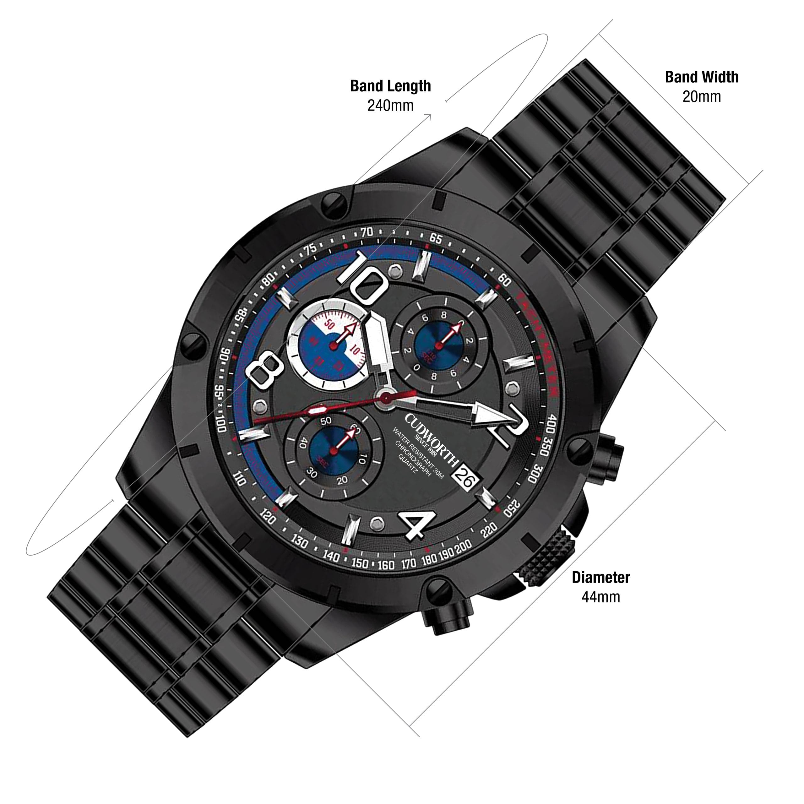 Cudworth Velocity Chronograph, Black Steel