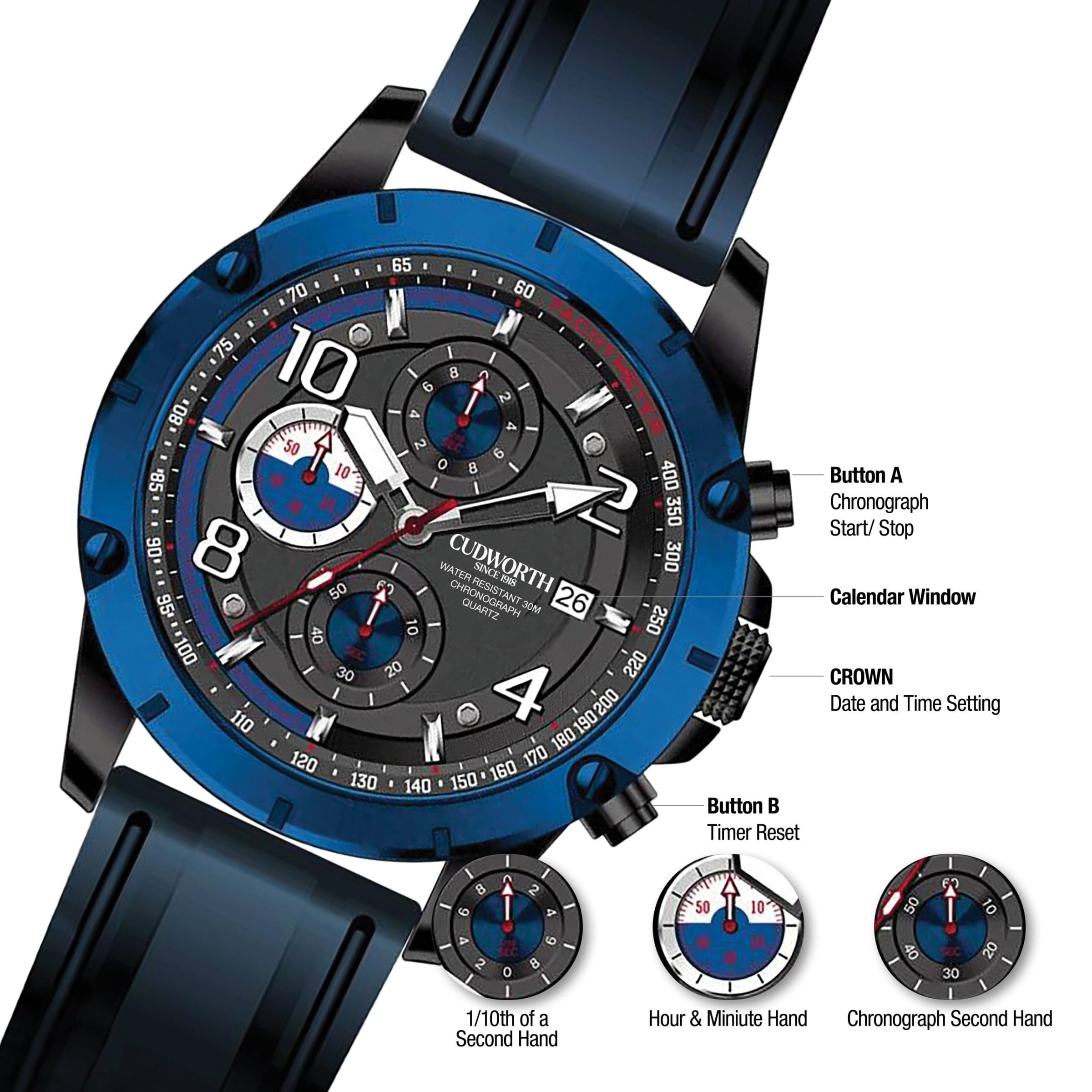 Cudworth Velocity Chronograph, Blue Black & Silicone