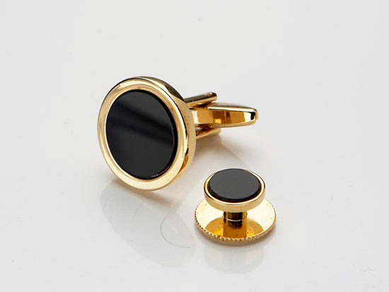 Gold Plated & Black Round Dress Cufflinks