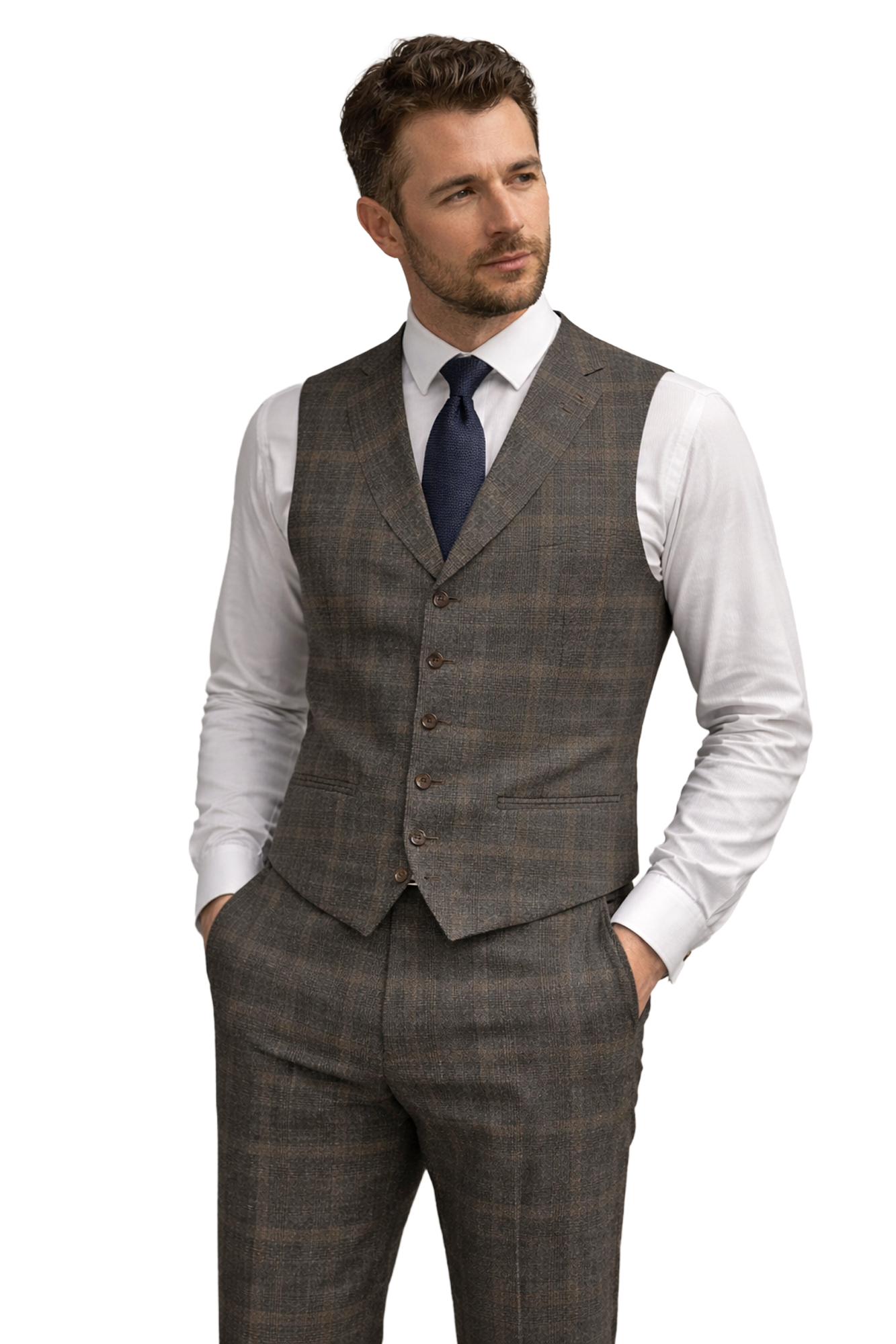 FL8-Fawn Saul Flanel Waist Coat with matching Pant