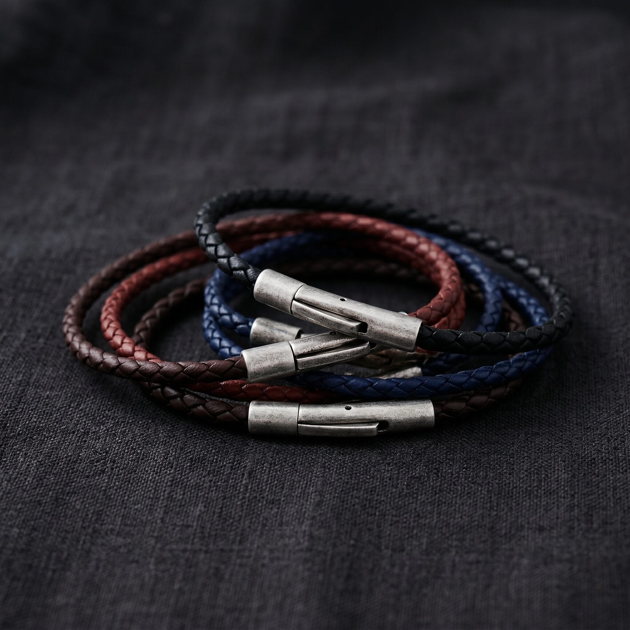 Cudworth MAGRO Leather 3mm with stainless steel clasp bracelet 21.5MM - NERO