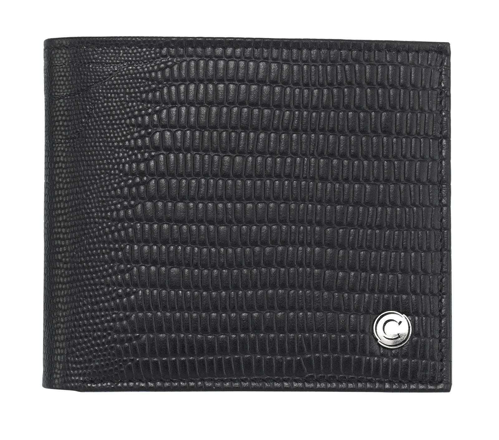 Black Lizard Pattern & Cowhide Leather Card Wallet