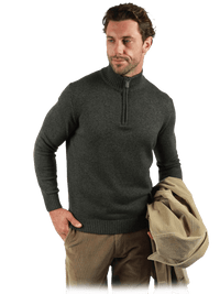JHK61 1/4 Zip Olive Marle CottonBlend - Harrys for Menswear