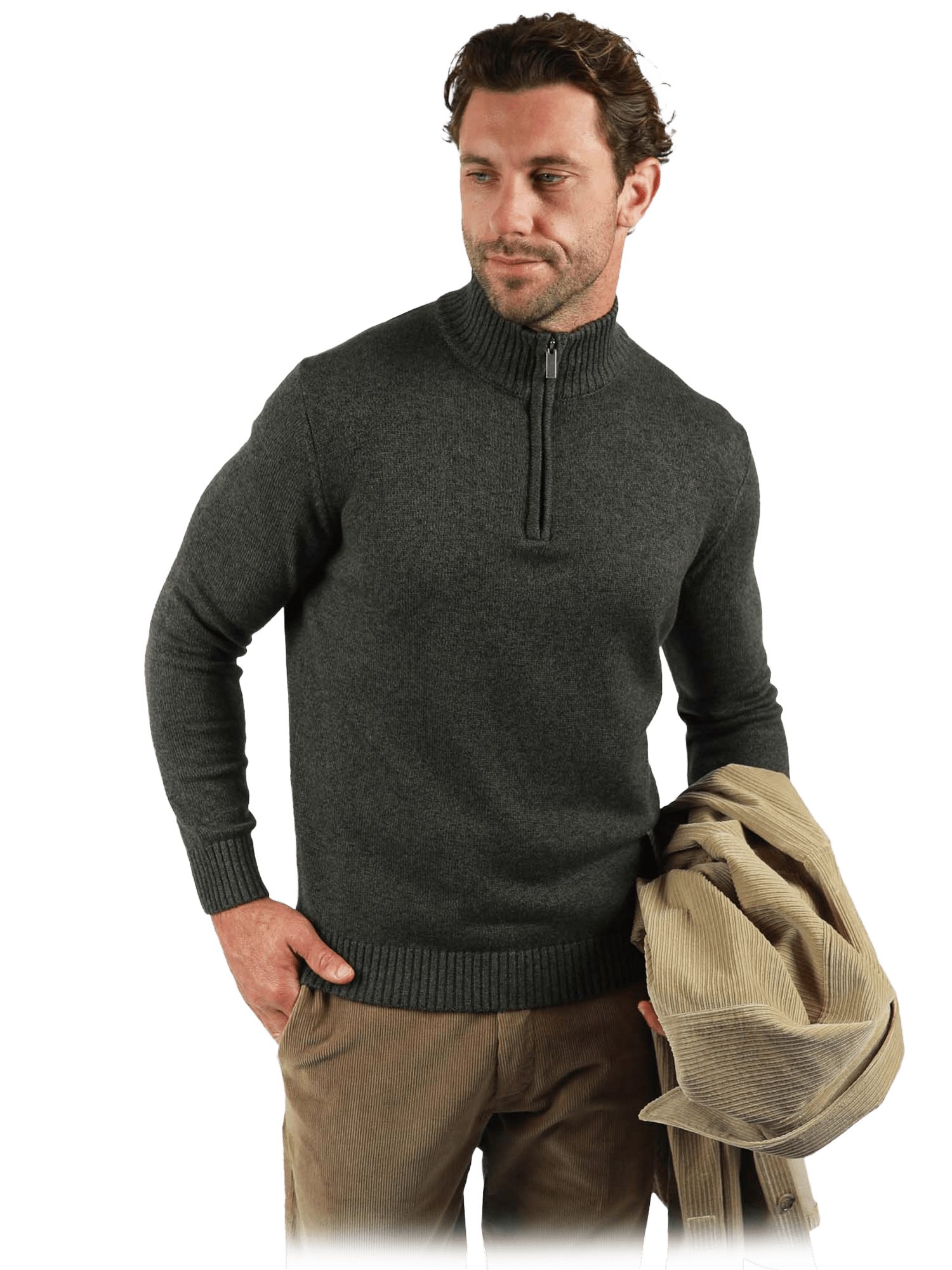 JHK61 1/4 Zip Olive Marle CottonBlend - Harrys for Menswear
