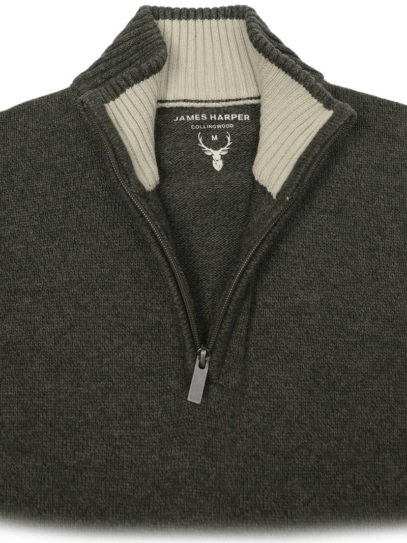 JHK61 1/4 Zip Olive Marle CottonBlend - Harrys for Menswear