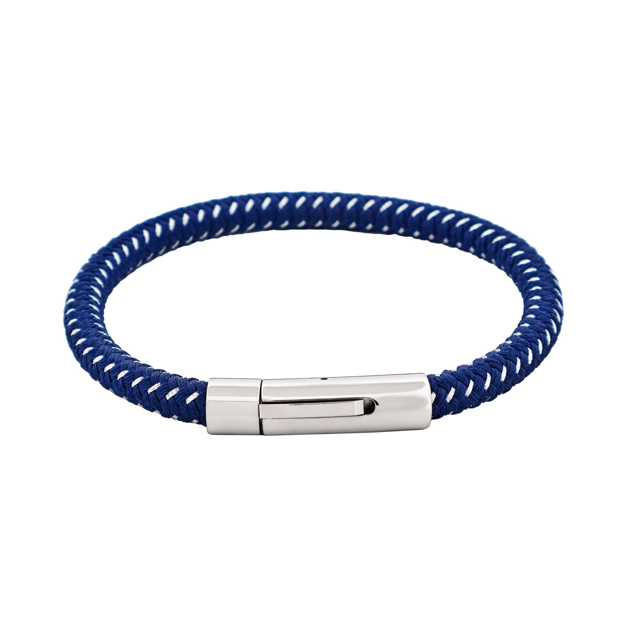 Savage - Navy & Stainless Steel Wire Leather Bracelet