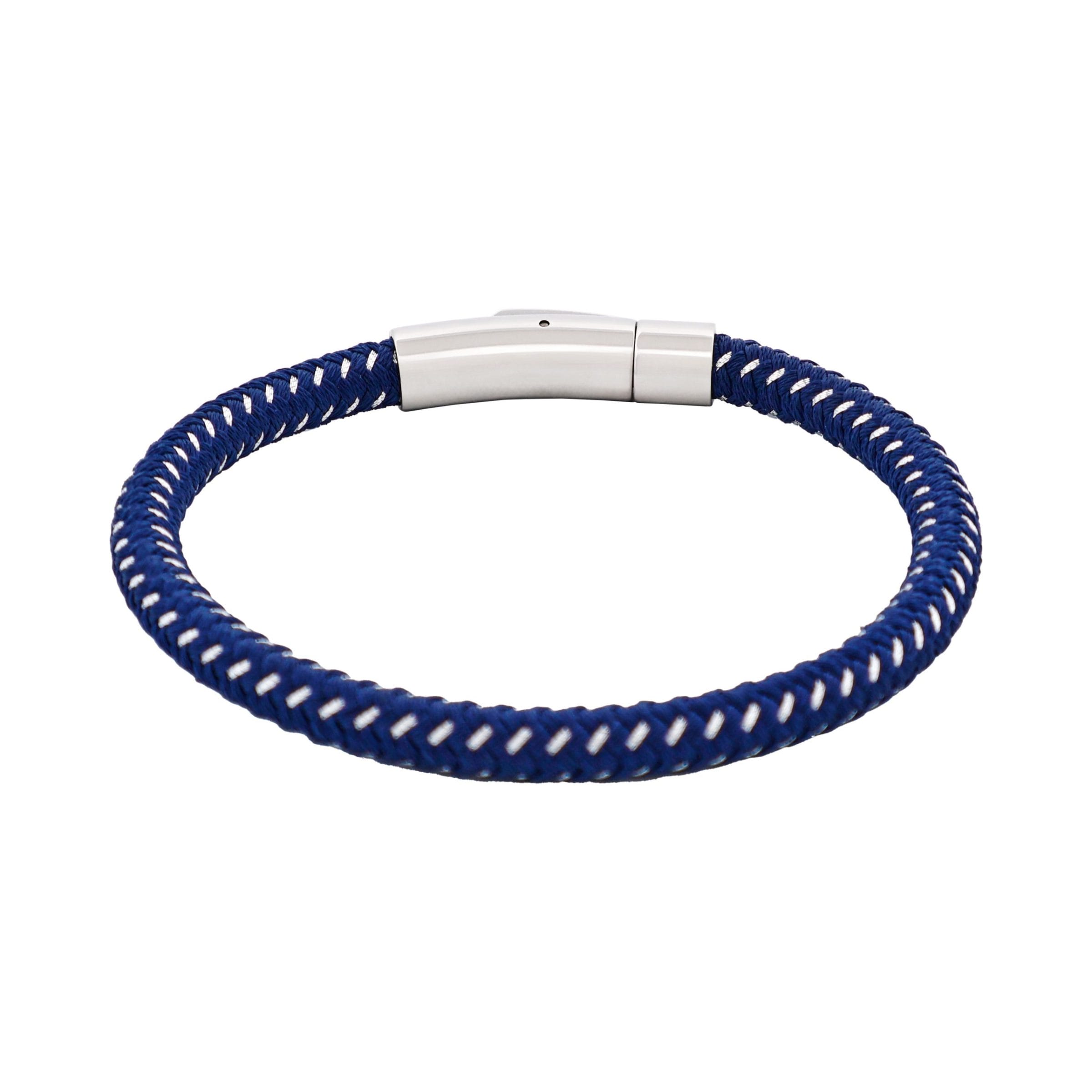 Savage - Navy & Stainless Steel Wire Leather Bracelet