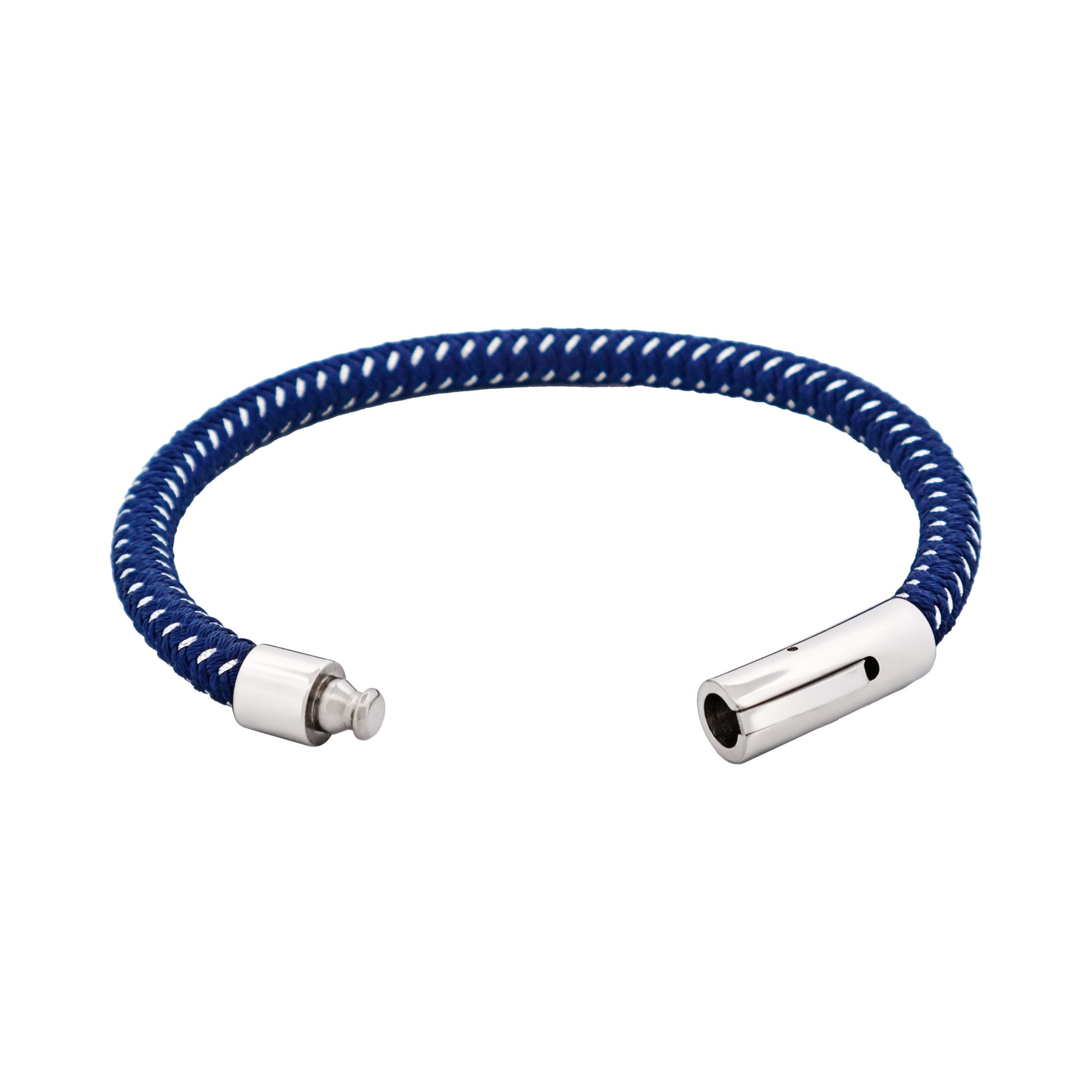 Savage - Navy & Stainless Steel Wire Leather Bracelet