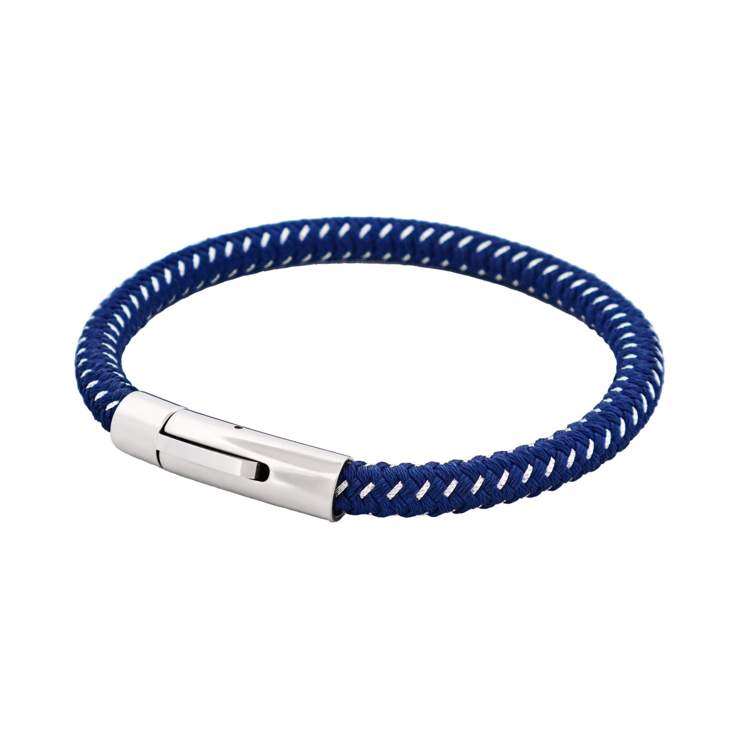 Savage - Navy & Stainless Steel Wire Leather Bracelet