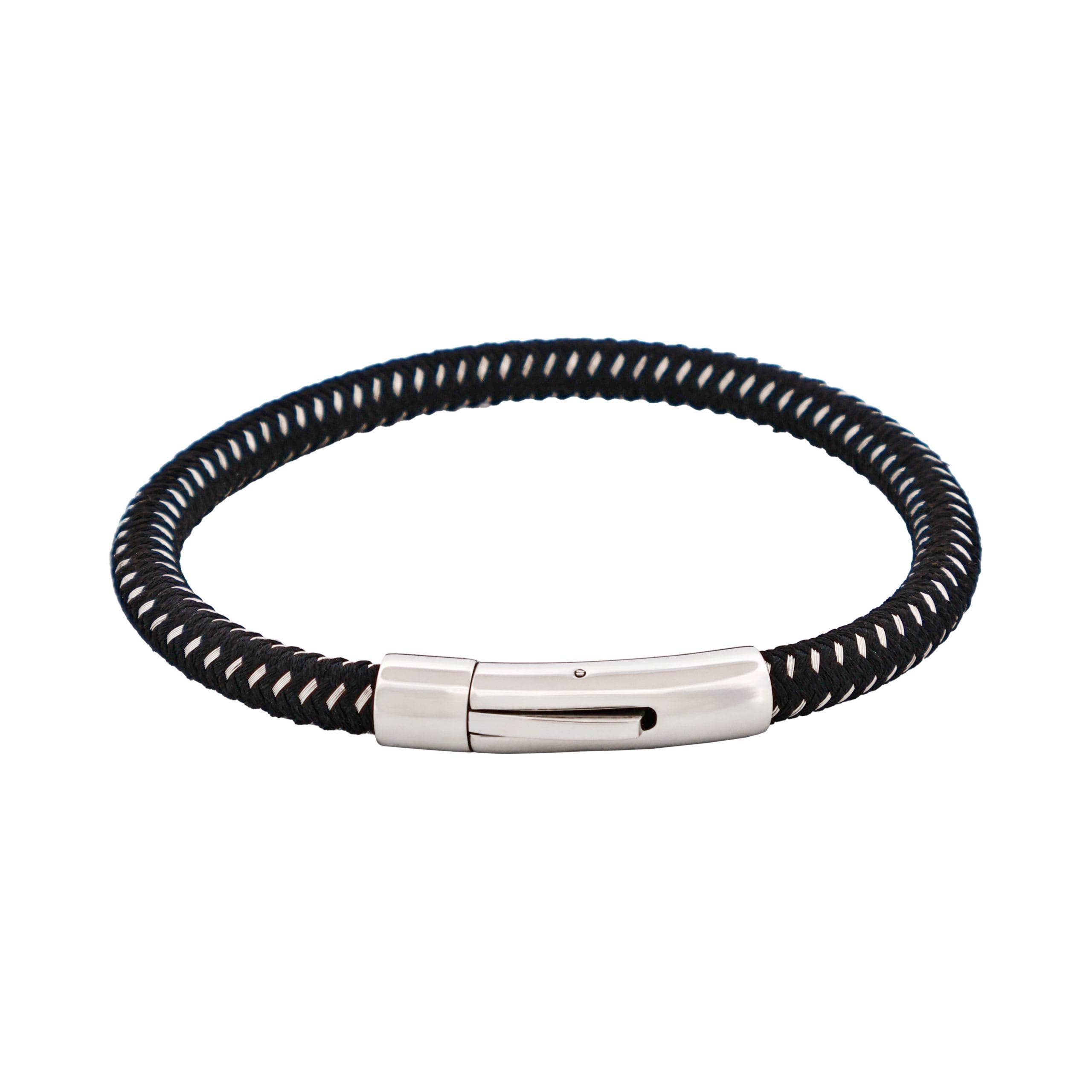 Savage - Black & Stainless Steel Wire Leather Bracelet