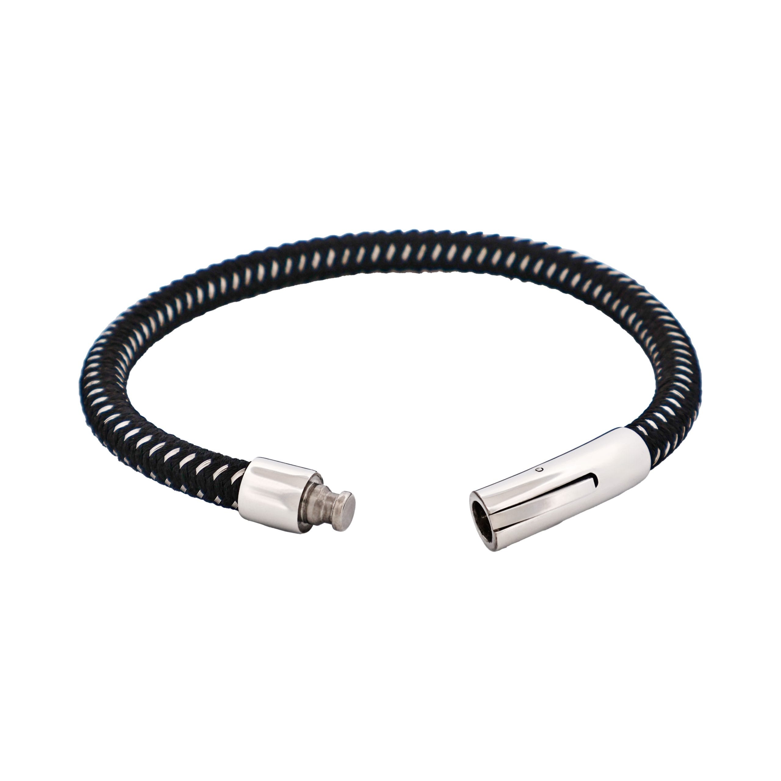 Savage - Black & Stainless Steel Wire Leather Bracelet