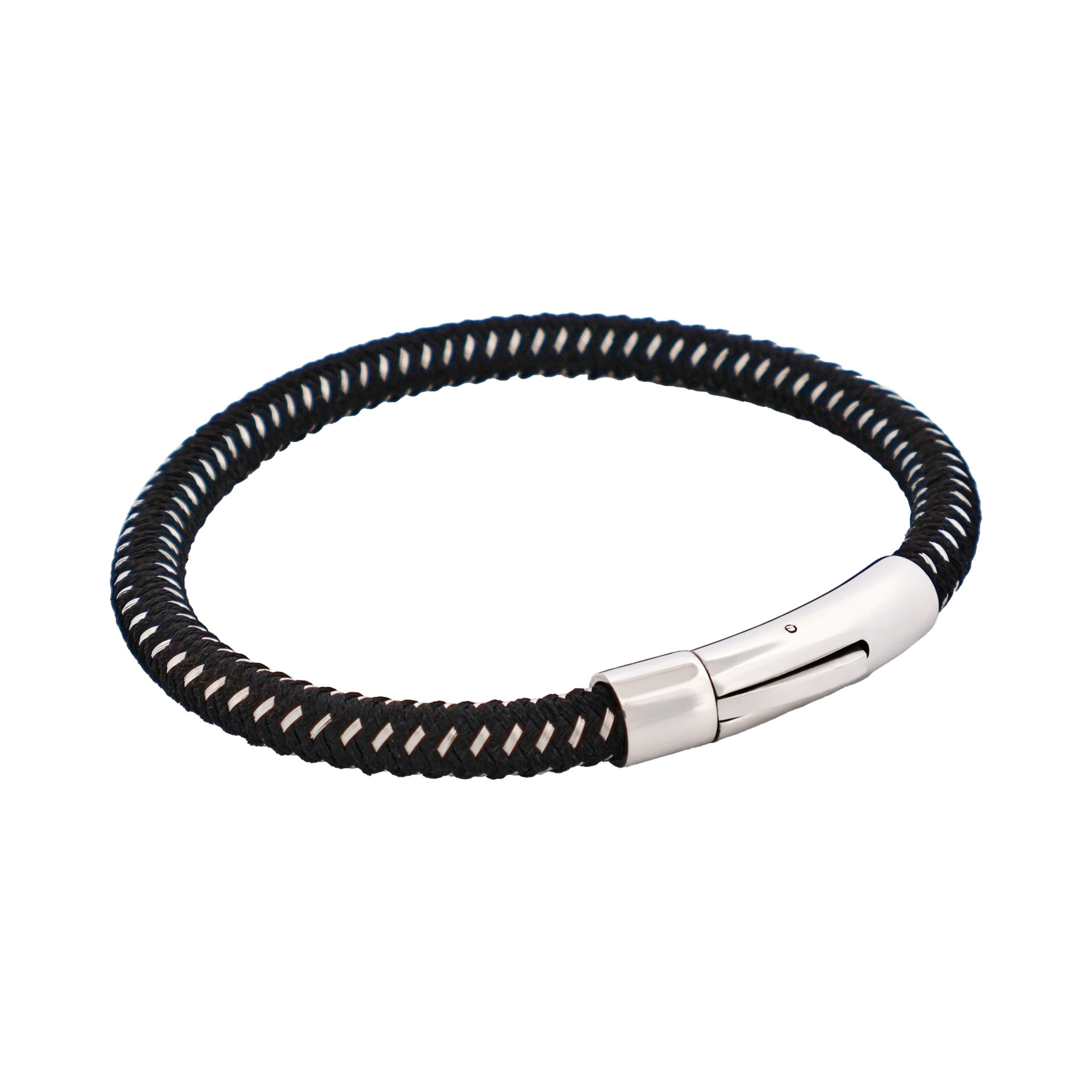 Savage - Black & Stainless Steel Wire Leather Bracelet