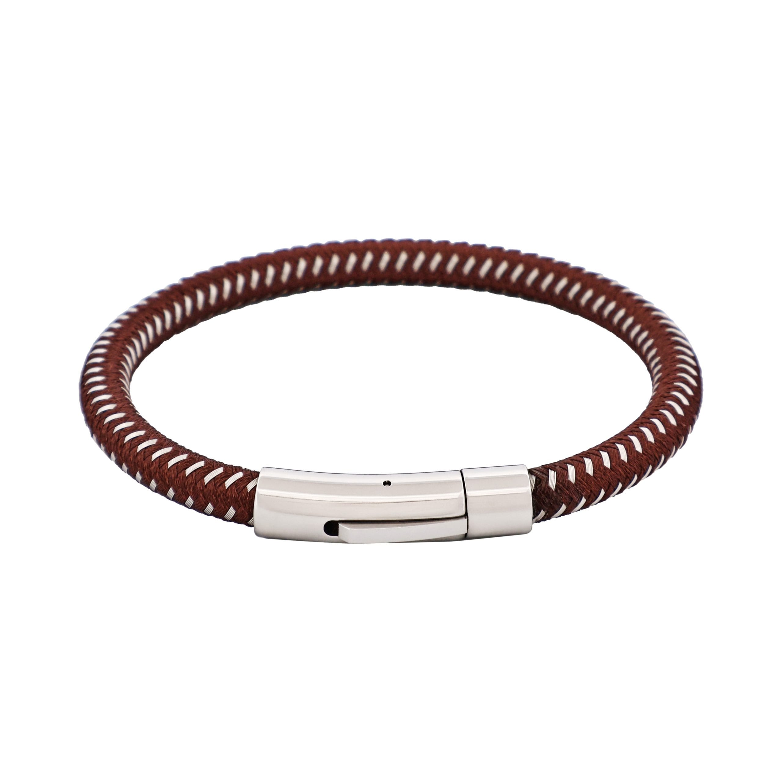 Savage - Brown Leather & Stainless Steel Wire Bracelet