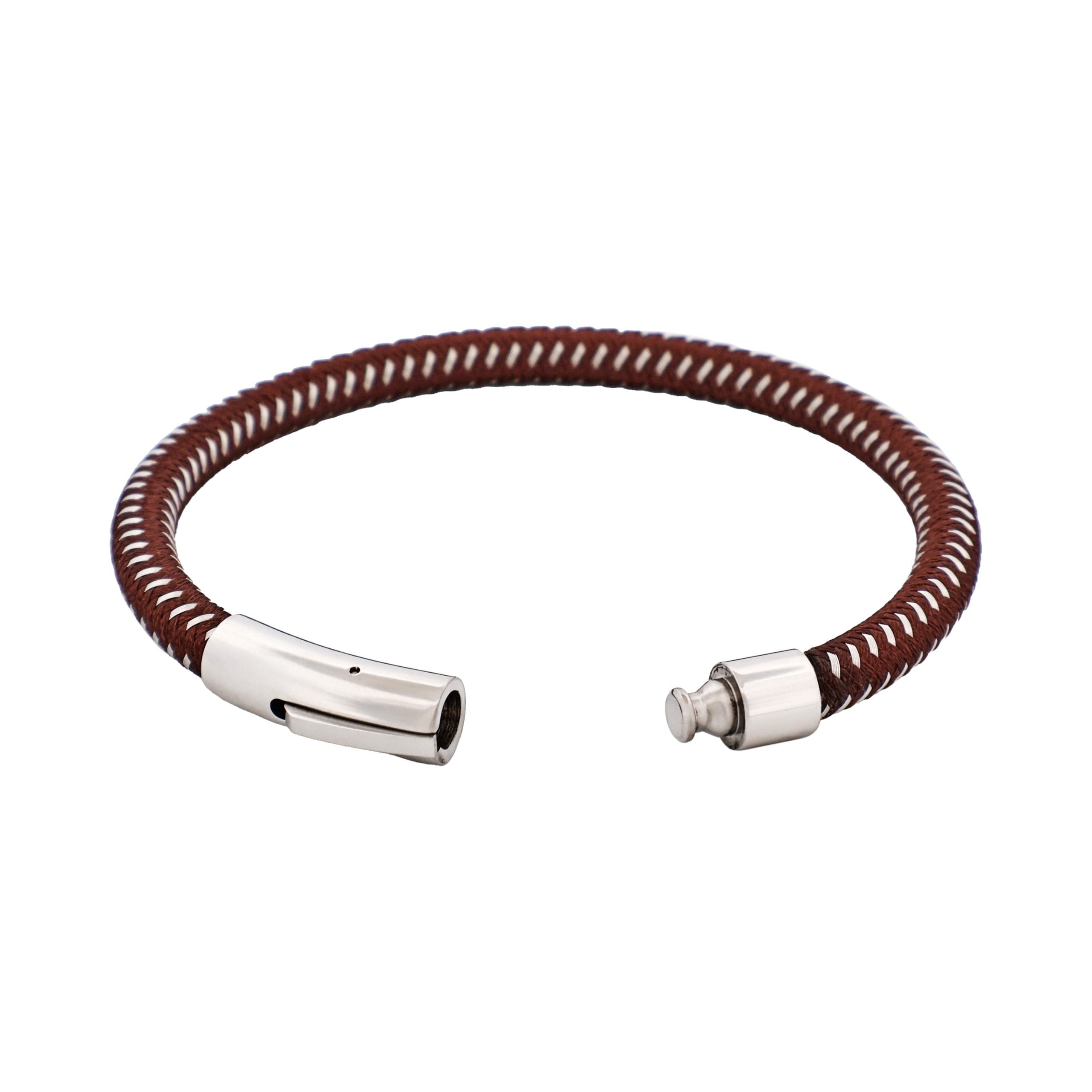 Savage - Brown Leather & Stainless Steel Wire Bracelet
