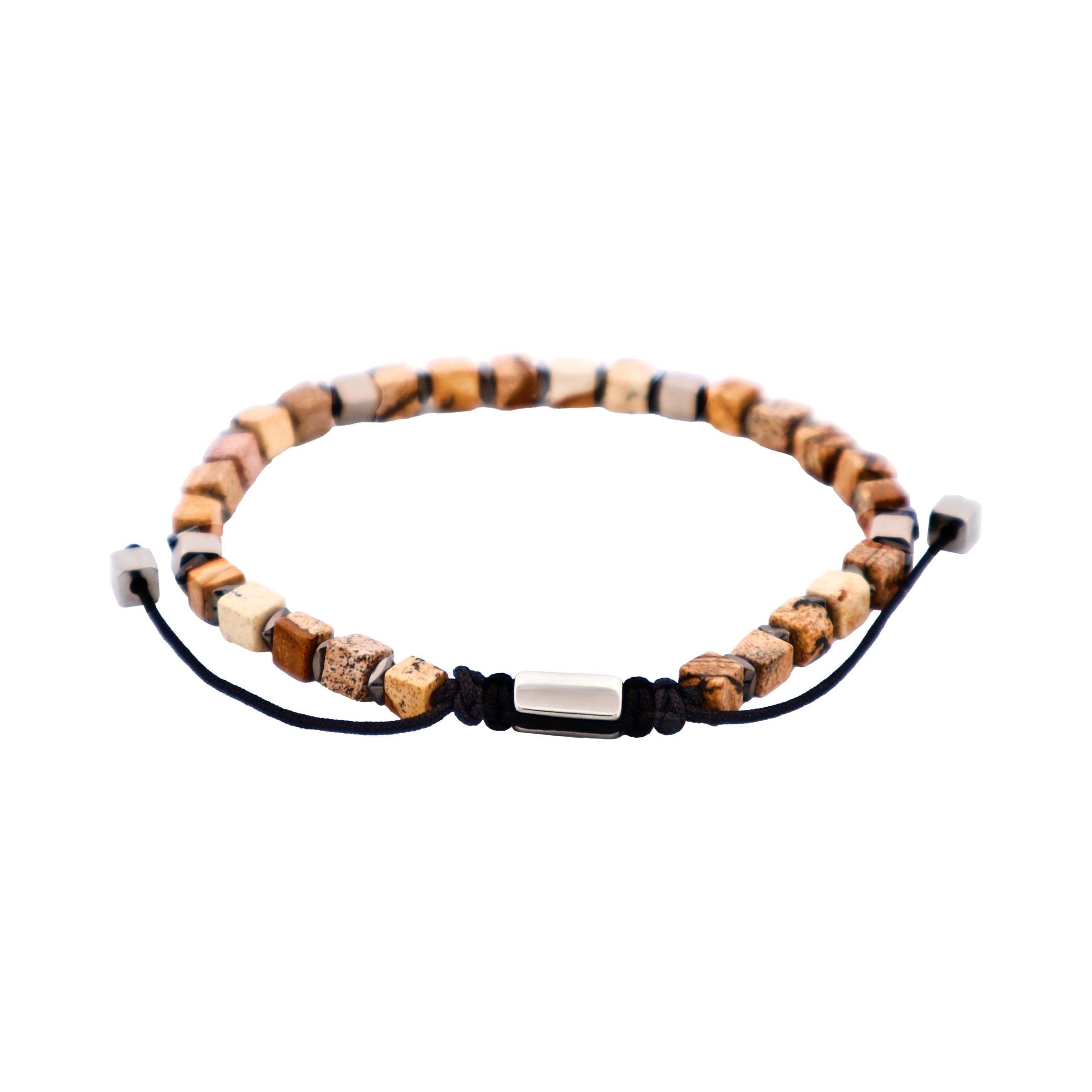 Savage - Semi-Precious Stone with Brass Beads- Stainless Steel Macrame Bracelet