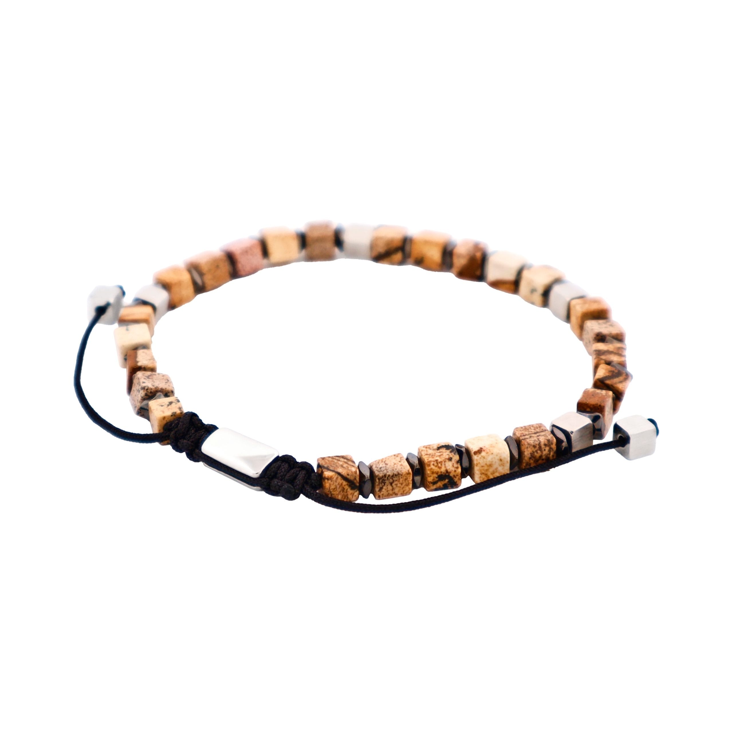 Savage - Semi-Precious Stone with Brass Beads- Stainless Steel Macrame Bracelet