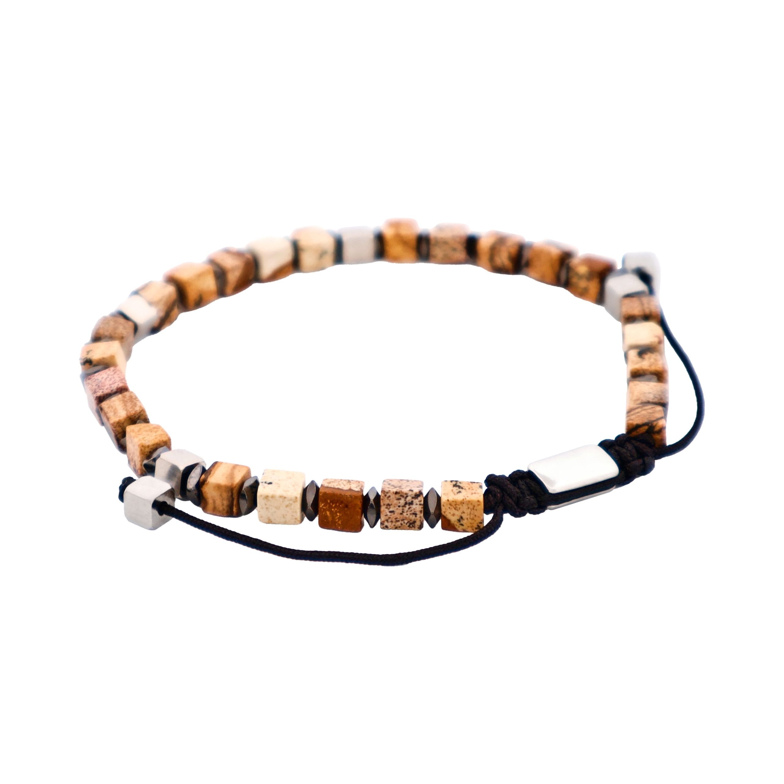 Savage - Semi-Precious Stone with Brass Beads- Stainless Steel Macrame Bracelet