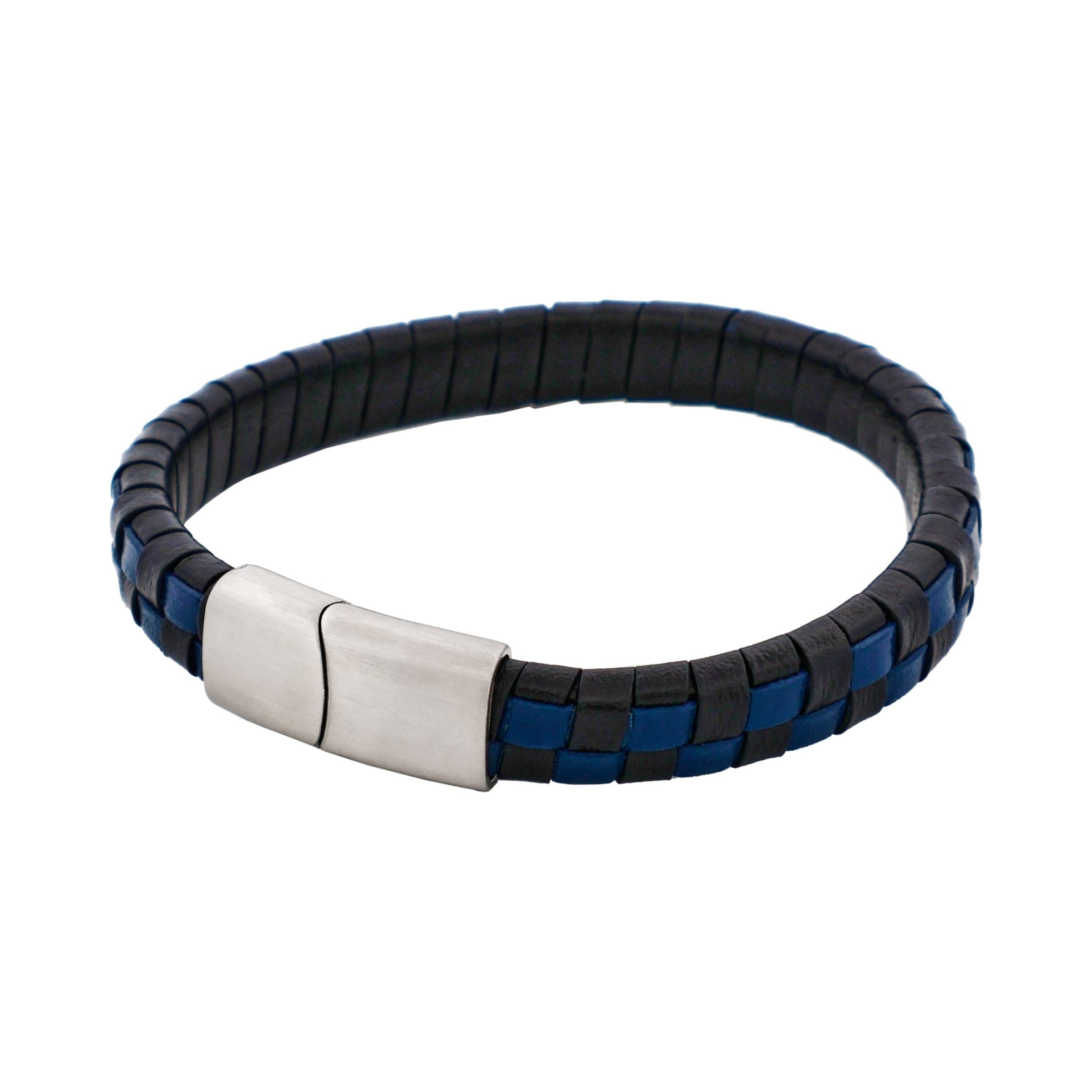 Savage - Blue & Black Braided Leather & Stainless Steel Bracelet