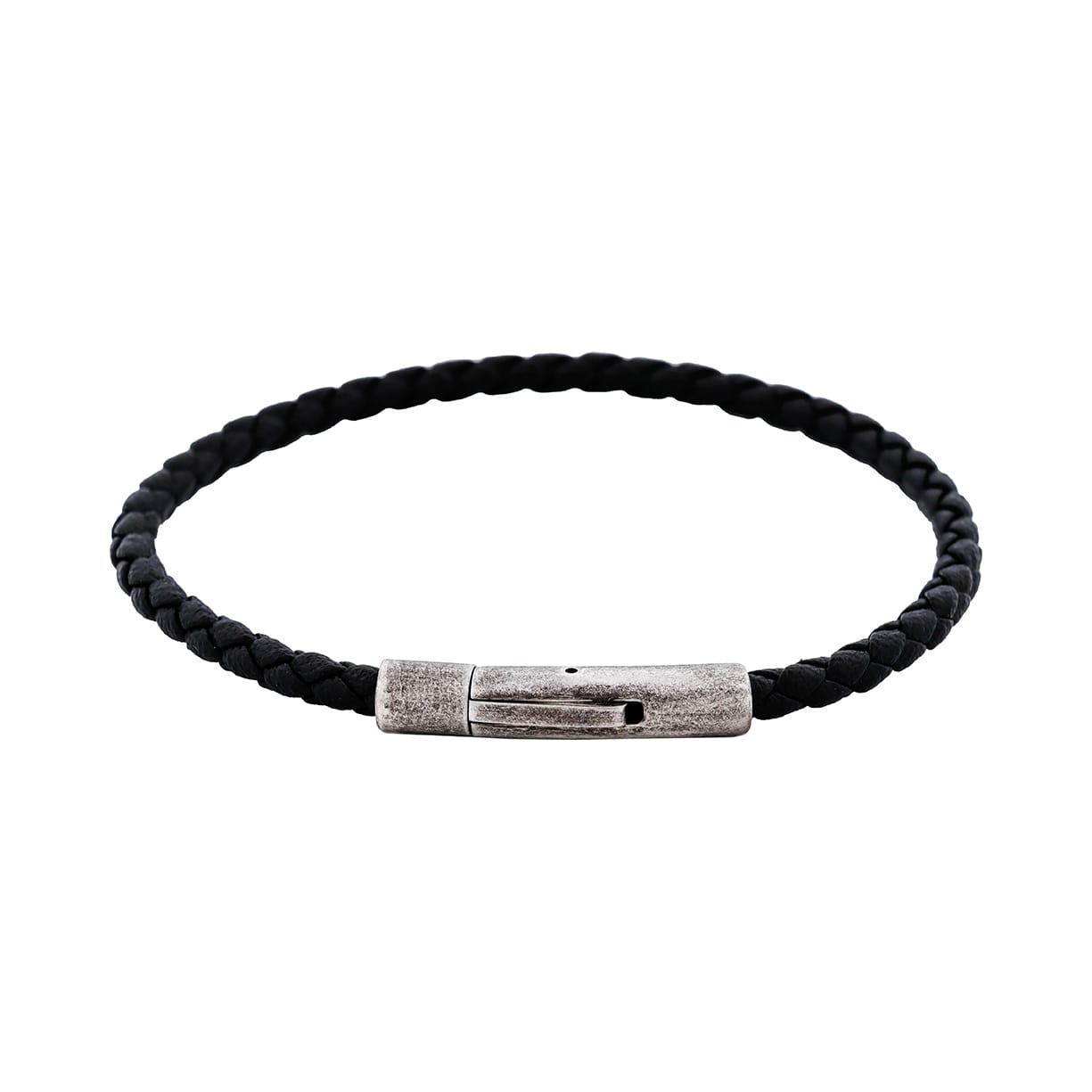 Cudworth MAGRO Leather 3mm with stainless steel clasp bracelet 21.5MM - NERO