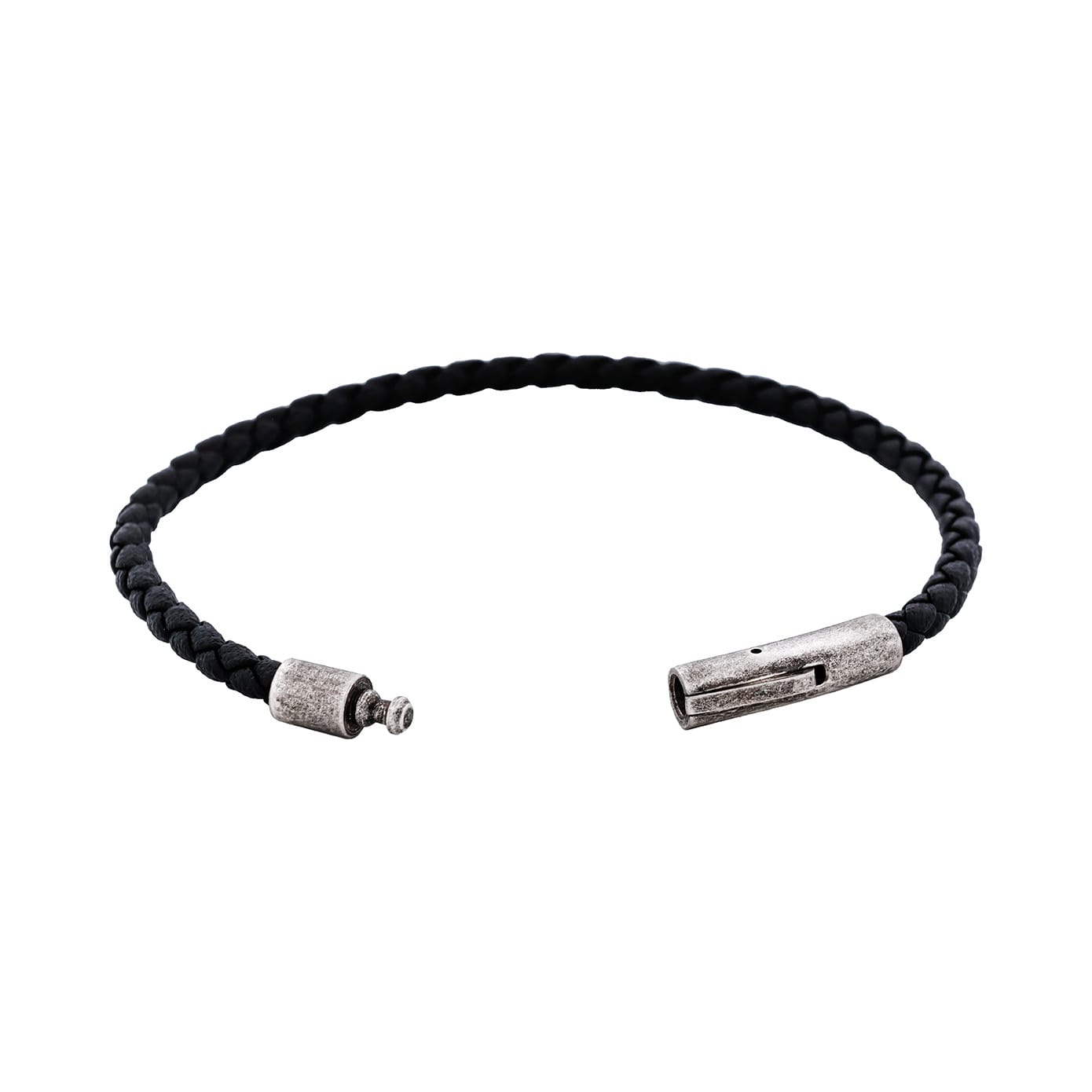 Cudworth MAGRO Leather 3mm with stainless steel clasp bracelet 21.5MM - NERO
