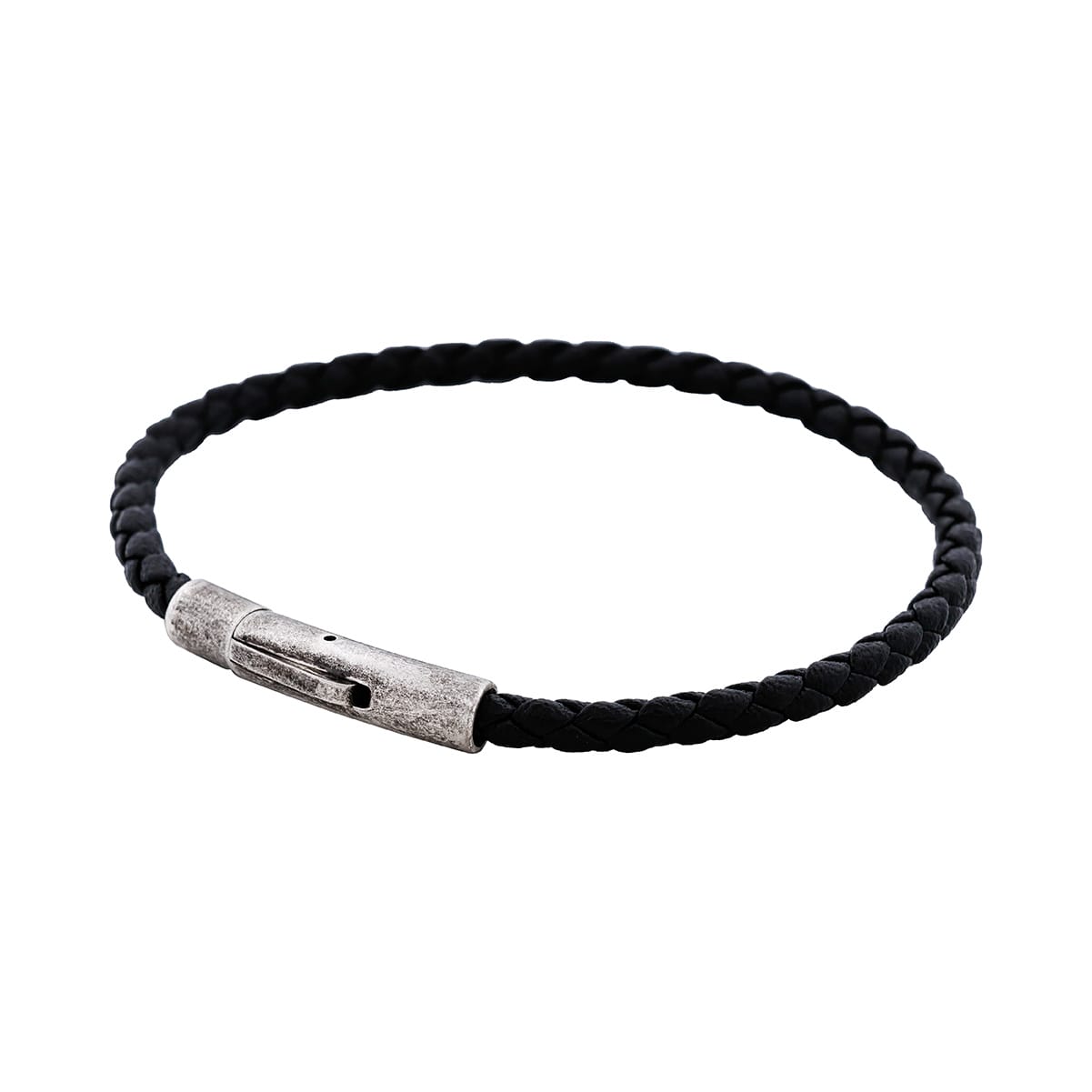 Cudworth MAGRO Leather 3mm with stainless steel clasp bracelet 21.5MM - NERO