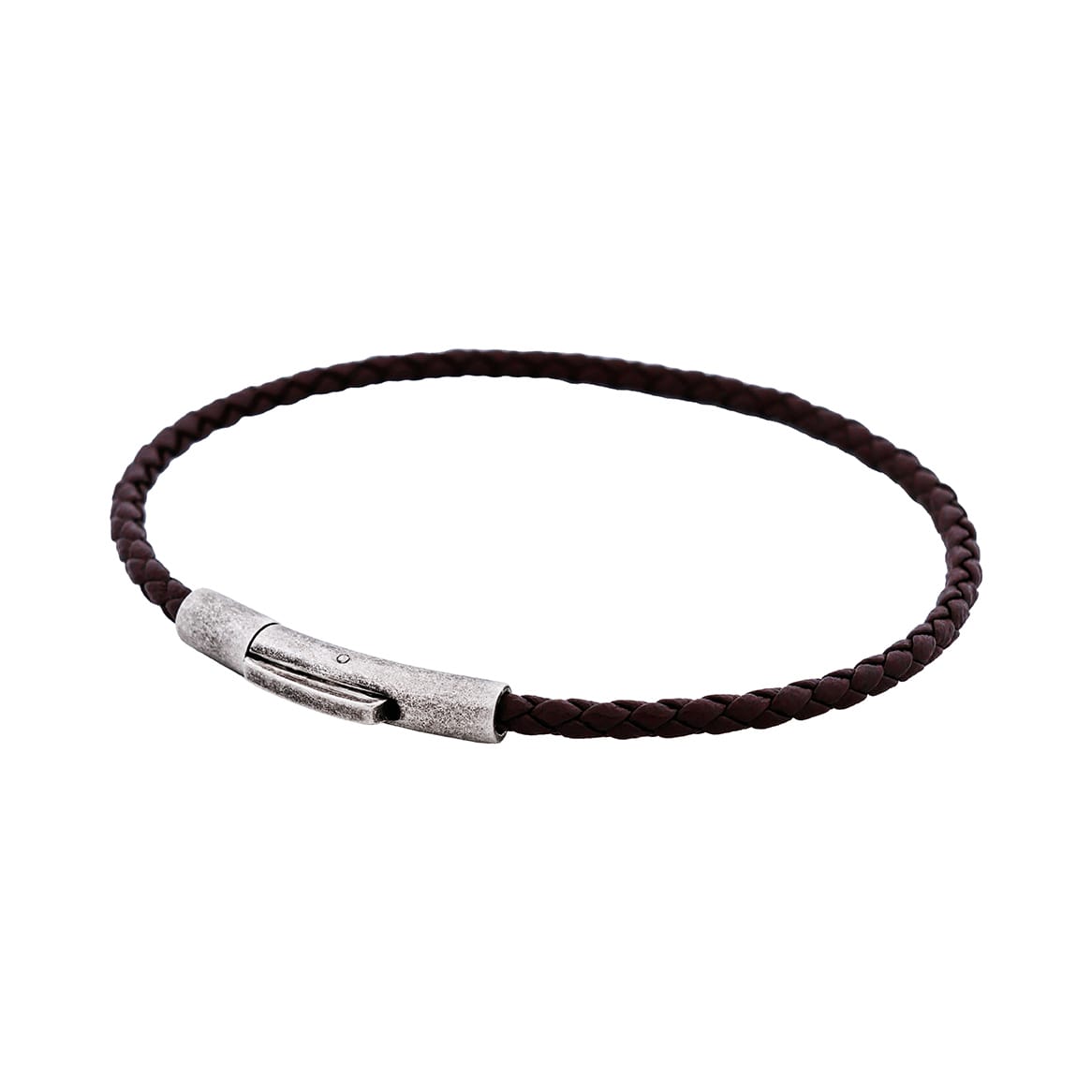 Cudworth MAGRO Leather 3mm with stainless steel clasp bracelet 21.5MM - MARRONE SCURO