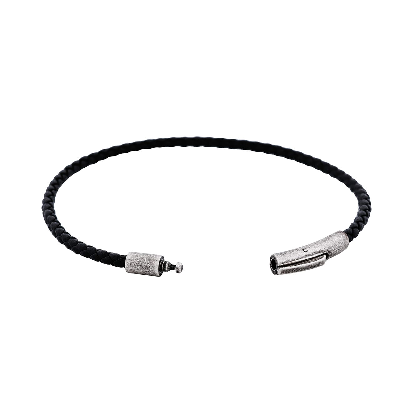 Cudworth MAGRO Leather 4mm with stainless steel clasp bracelet 21.5MM - NERO