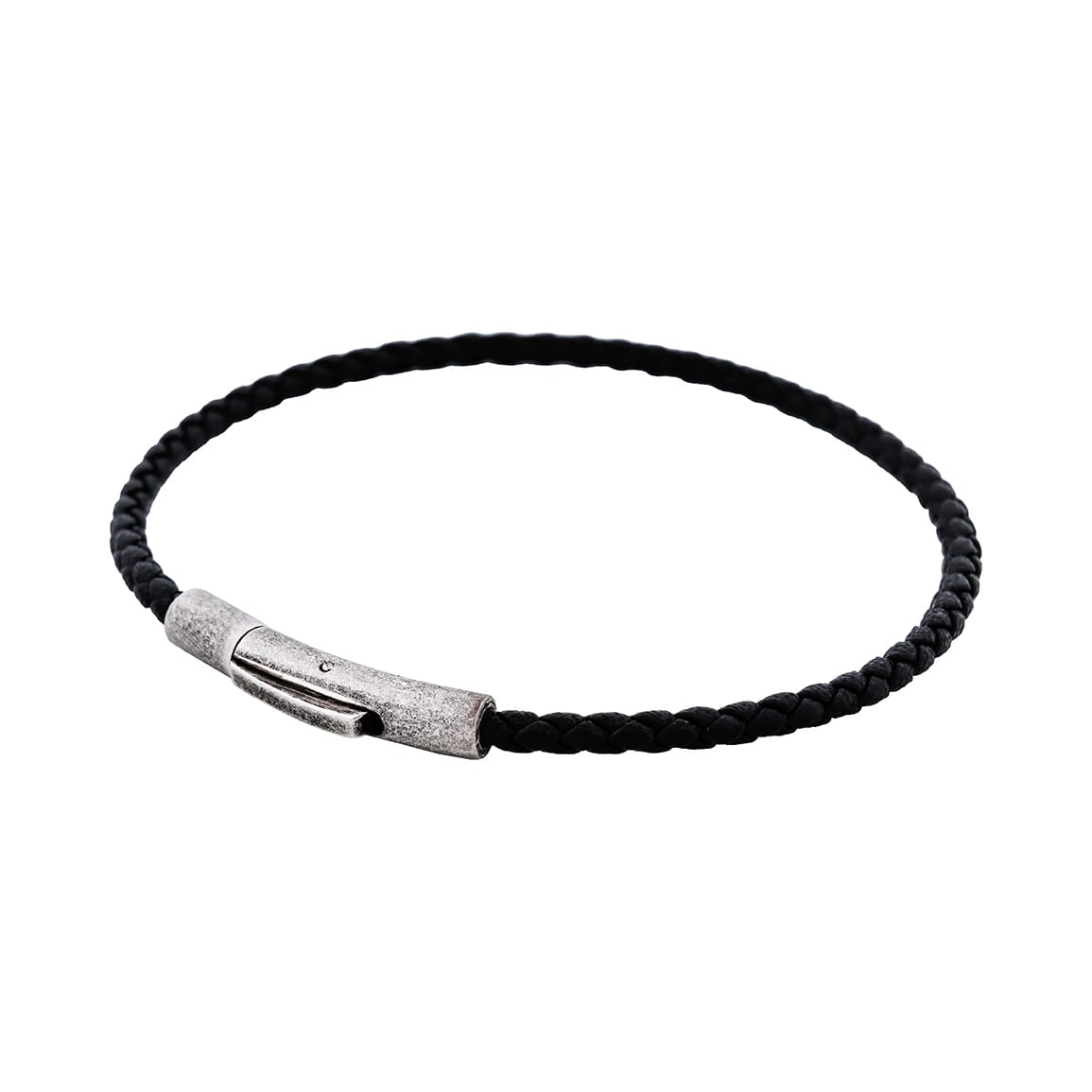 Cudworth MAGRO Leather 4mm with stainless steel clasp bracelet 21.5MM - NERO