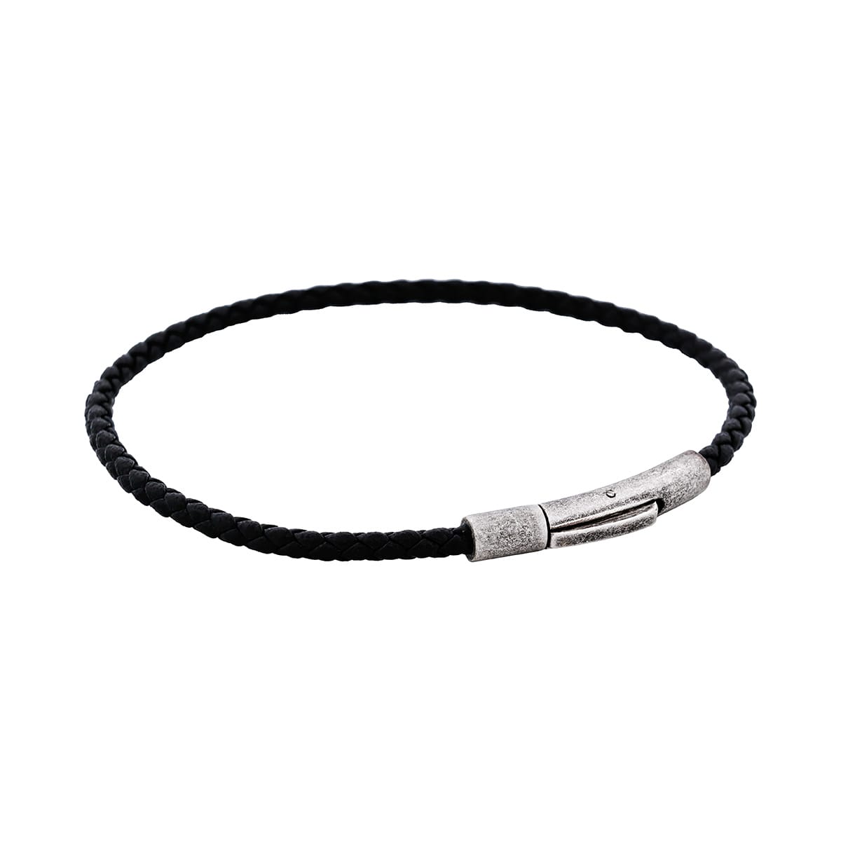Cudworth MAGRO Leather 4mm with stainless steel clasp bracelet 21.5MM - NERO