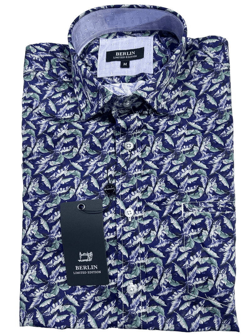 S495 S/S Leaf Print Cotton S/S - Harrys for Menswear