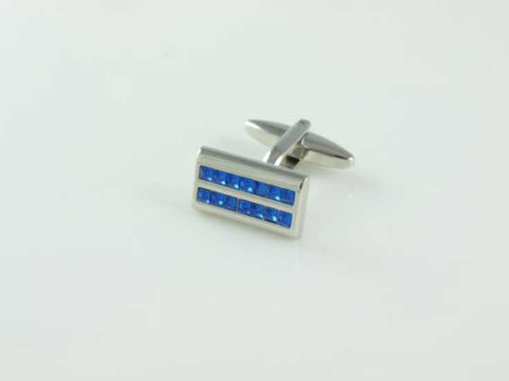 Sapphire Crystal Rhodium Plated Rectangle Cufflinks