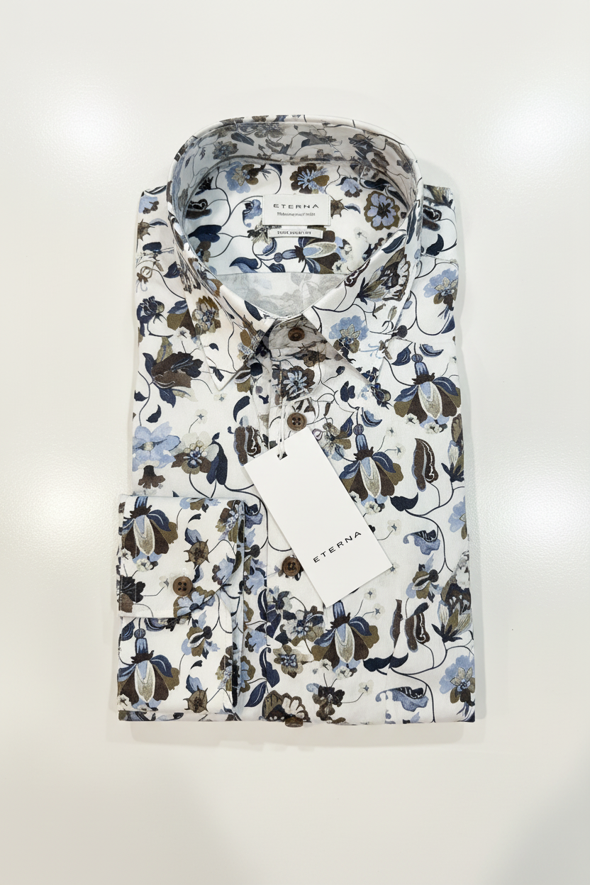 Eterna Modern Fit Floral Flat Lay White