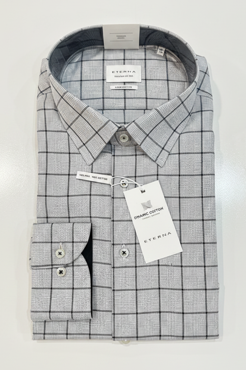 Eterna Modern Fit Grey Windowpane Flat Lay