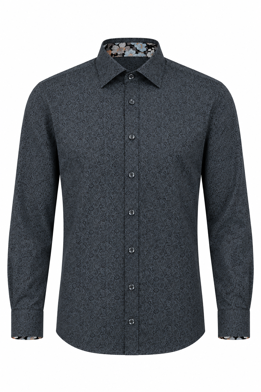 Brooksfield BFC2659 charcoal grey patterned stretch business shirt on ghost mannequin