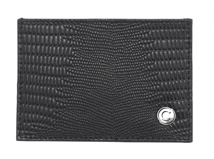 Black Lizard Pattern & Cowhide Leather Card Wallet