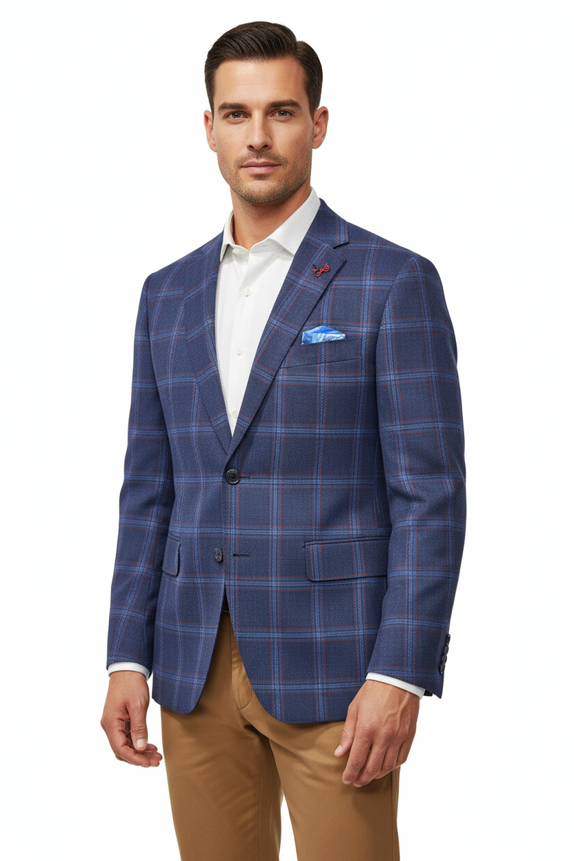 JW22 Navy Red Windowpane – Model Image