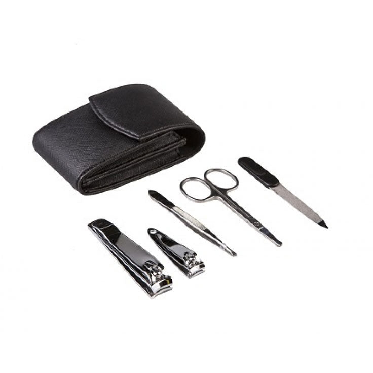 5pc Stainless Steel Manicure Set In Saffiano Pu Travel Pouch