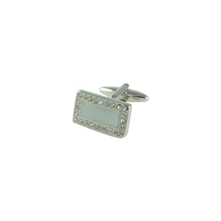 Rhodium Plated White Cat's Eye & Crystal Rectangle Cufflinks