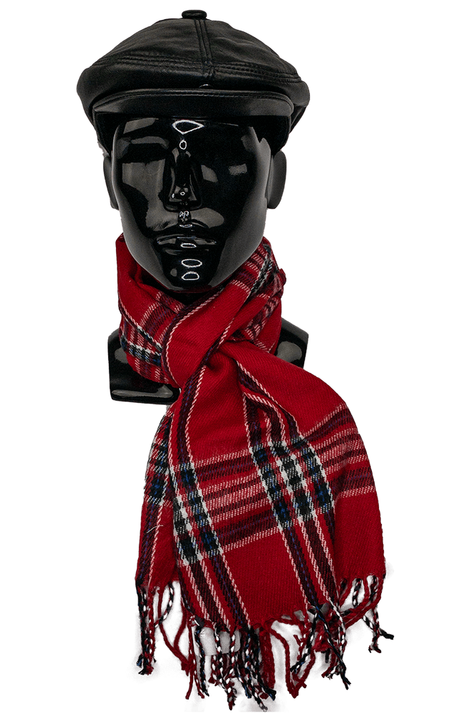 Acrylic Check Scarf-21120-Red - Harrys for Menswear