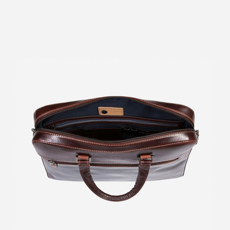 Slim Zip Top Briefcase -Tobacco - Harrys for Menswear
