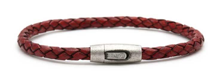 Mens Red Plaited Leather Bracelet Antique 630-65 - Harrys for Menswear