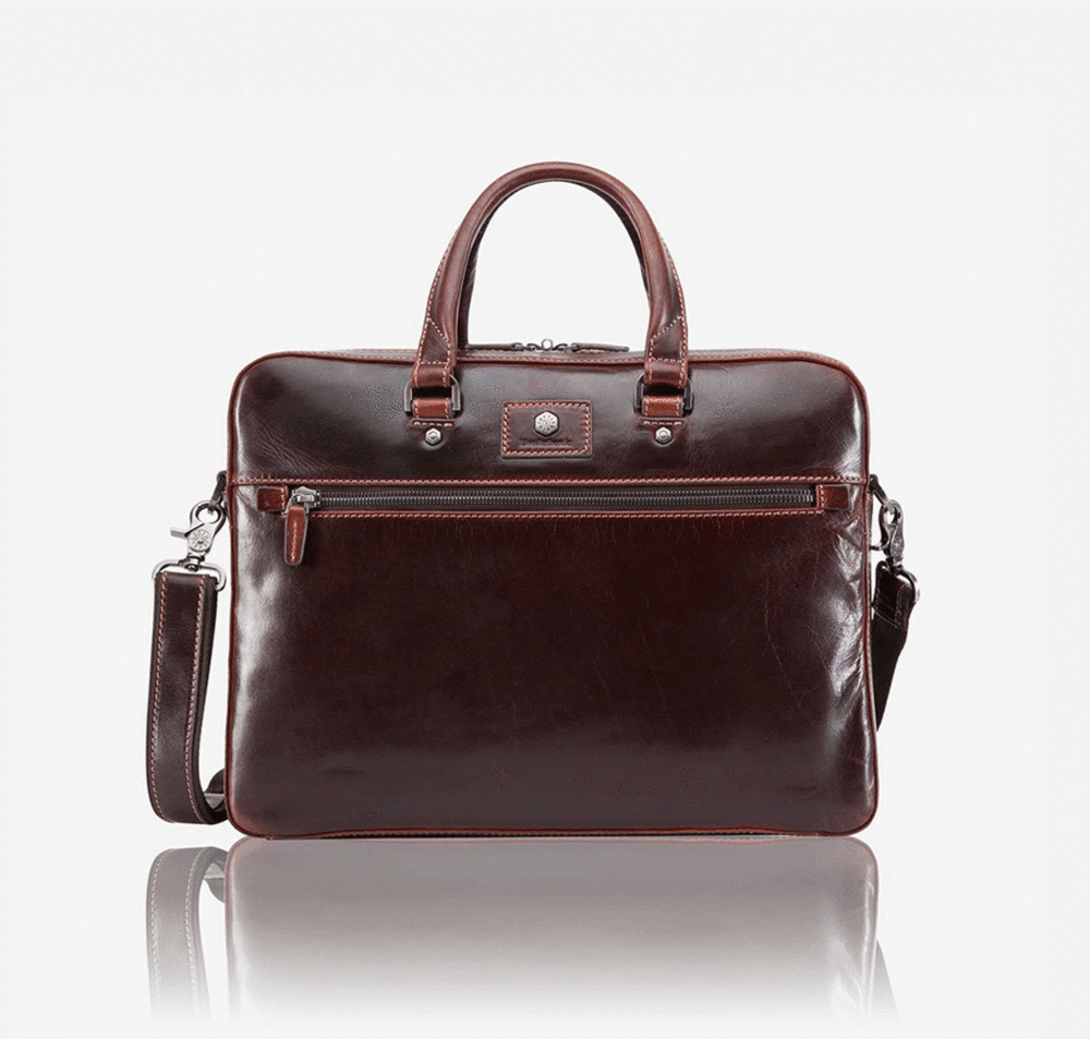 Slim Zip Top Briefcase -Tobacco - Harrys for Menswear